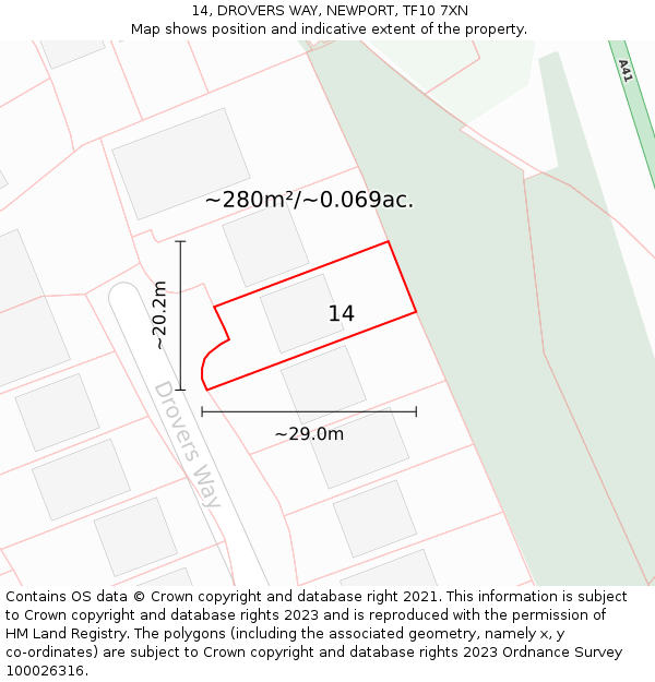 14, DROVERS WAY, NEWPORT, TF10 7XN: Plot and title map