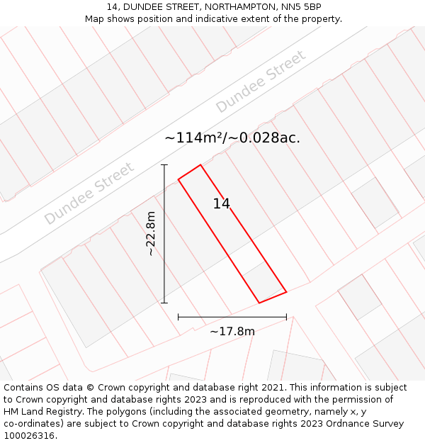 14, DUNDEE STREET, NORTHAMPTON, NN5 5BP: Plot and title map