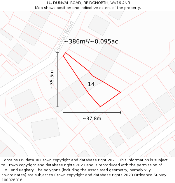 14, DUNVAL ROAD, BRIDGNORTH, WV16 4NB: Plot and title map