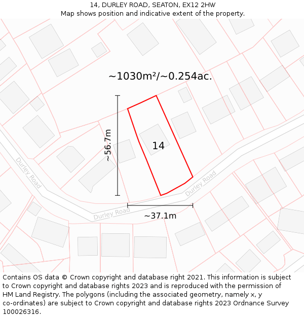 14, DURLEY ROAD, SEATON, EX12 2HW: Plot and title map