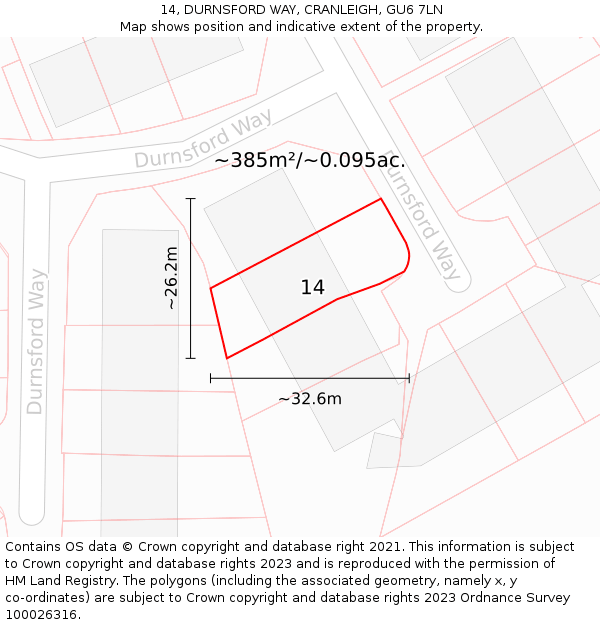 14, DURNSFORD WAY, CRANLEIGH, GU6 7LN: Plot and title map