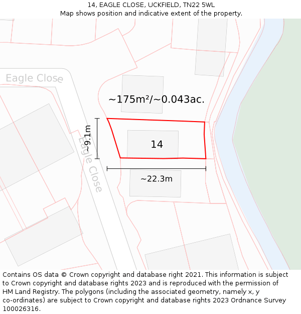 14, EAGLE CLOSE, UCKFIELD, TN22 5WL: Plot and title map
