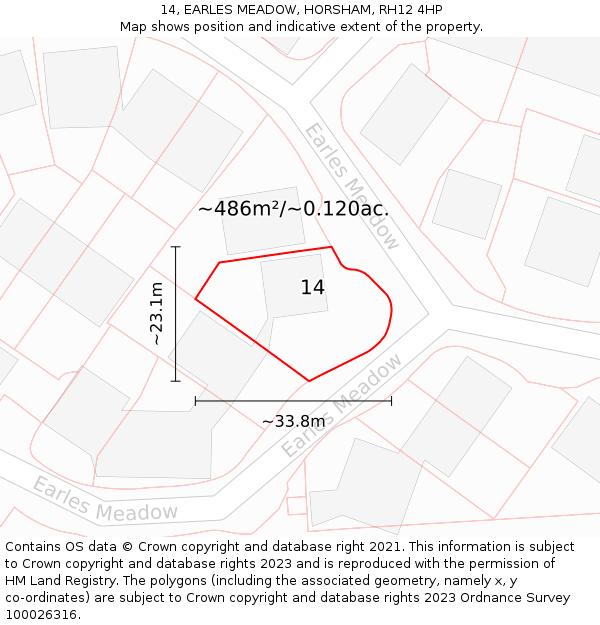 14, EARLES MEADOW, HORSHAM, RH12 4HP: Plot and title map
