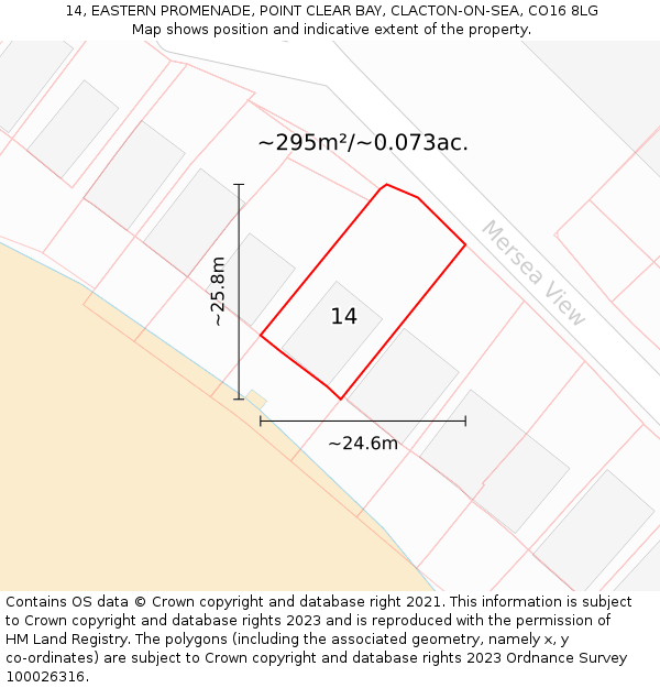 14, EASTERN PROMENADE, POINT CLEAR BAY, CLACTON-ON-SEA, CO16 8LG: Plot and title map