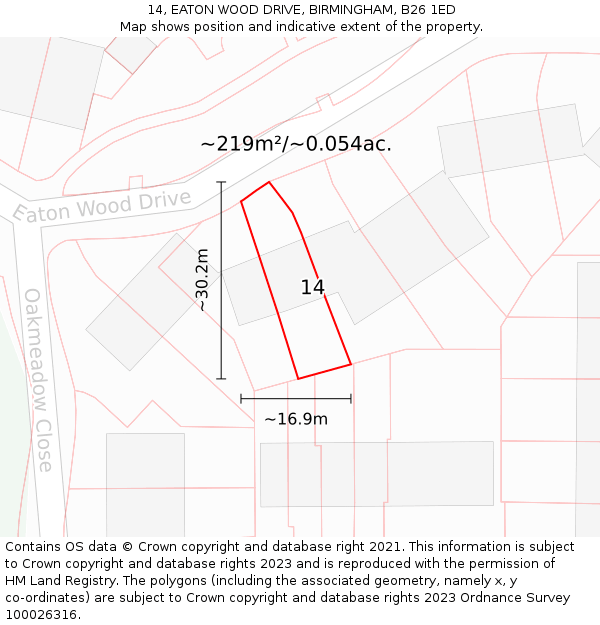 14, EATON WOOD DRIVE, BIRMINGHAM, B26 1ED: Plot and title map