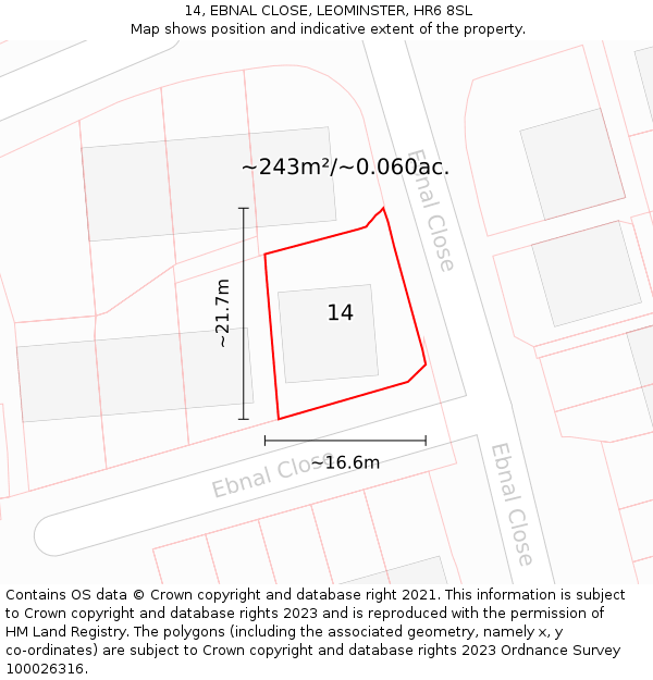 14, EBNAL CLOSE, LEOMINSTER, HR6 8SL: Plot and title map