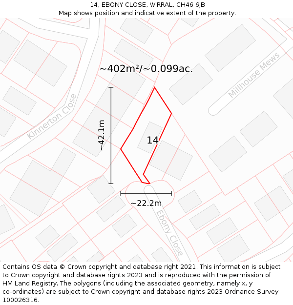 14, EBONY CLOSE, WIRRAL, CH46 6JB: Plot and title map