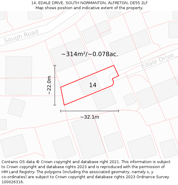 14, EDALE DRIVE, SOUTH NORMANTON, ALFRETON, DE55 2LF: Plot and title map