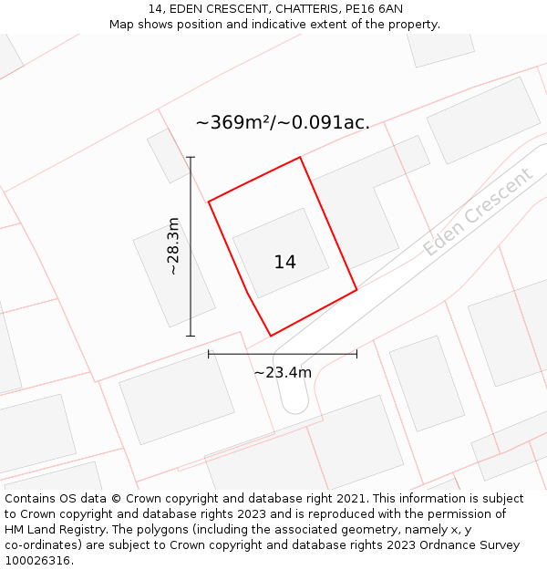 14, EDEN CRESCENT, CHATTERIS, PE16 6AN: Plot and title map