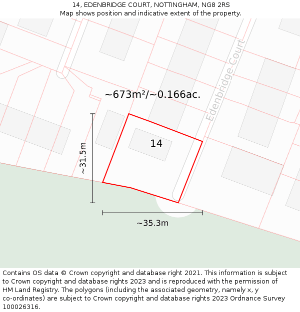 14, EDENBRIDGE COURT, NOTTINGHAM, NG8 2RS: Plot and title map