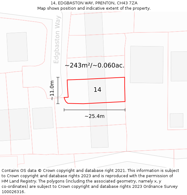 14, EDGBASTON WAY, PRENTON, CH43 7ZA: Plot and title map