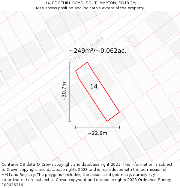 14, EDGEHILL ROAD, SOUTHAMPTON, SO18 2AJ: Plot and title map