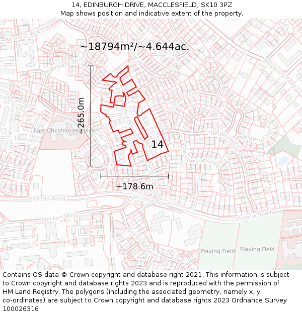 14, EDINBURGH DRIVE, MACCLESFIELD, SK10 3PZ: Plot and title map