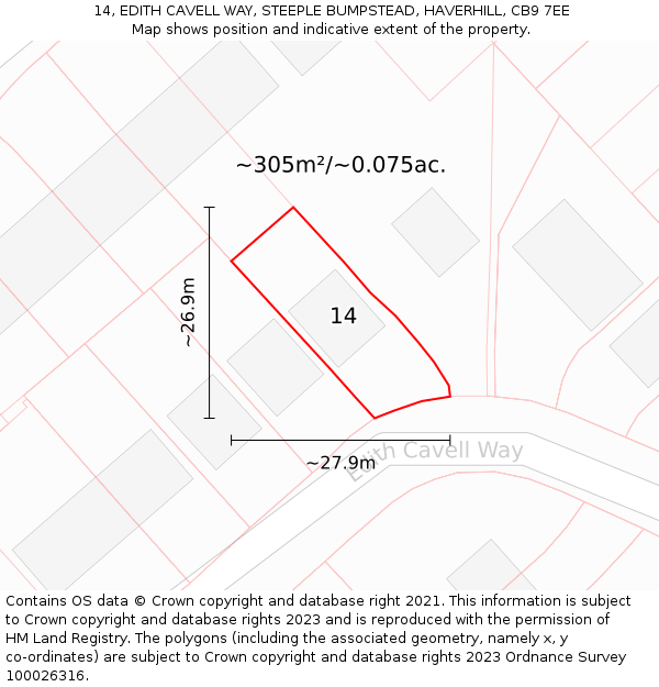 14, EDITH CAVELL WAY, STEEPLE BUMPSTEAD, HAVERHILL, CB9 7EE: Plot and title map