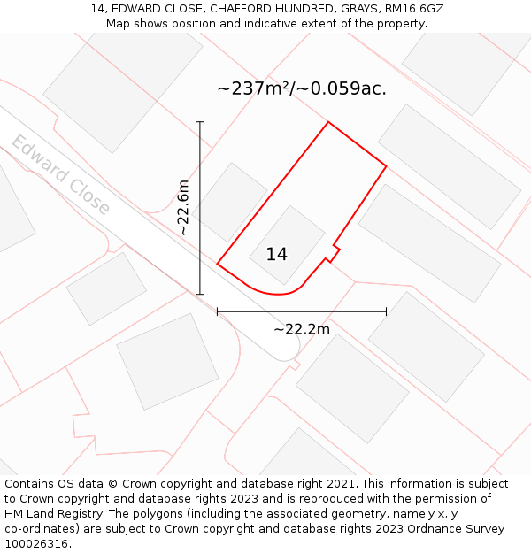 14, EDWARD CLOSE, CHAFFORD HUNDRED, GRAYS, RM16 6GZ: Plot and title map