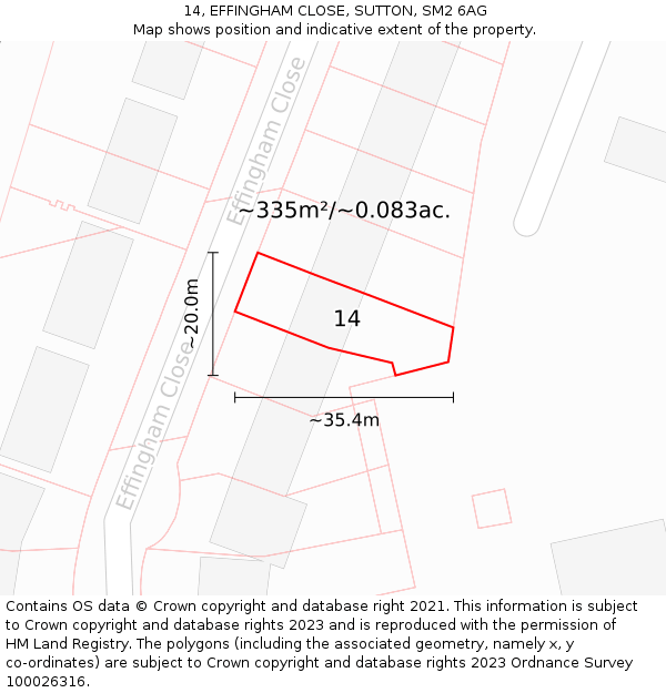 14, EFFINGHAM CLOSE, SUTTON, SM2 6AG: Plot and title map