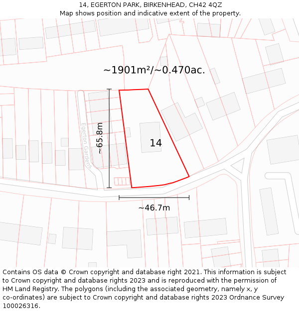 14, EGERTON PARK, BIRKENHEAD, CH42 4QZ: Plot and title map