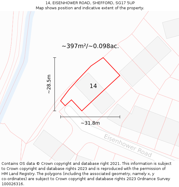 14, EISENHOWER ROAD, SHEFFORD, SG17 5UP: Plot and title map