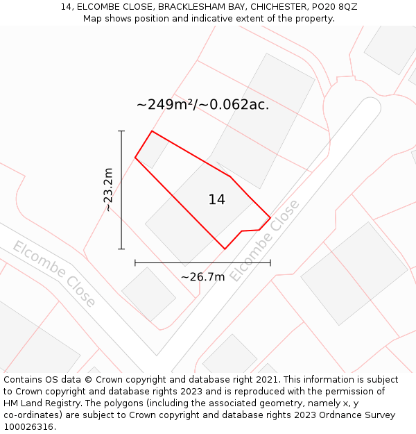 14, ELCOMBE CLOSE, BRACKLESHAM BAY, CHICHESTER, PO20 8QZ: Plot and title map