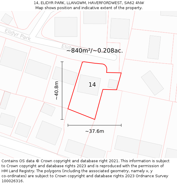 14, ELIDYR PARK, LLANGWM, HAVERFORDWEST, SA62 4NW: Plot and title map