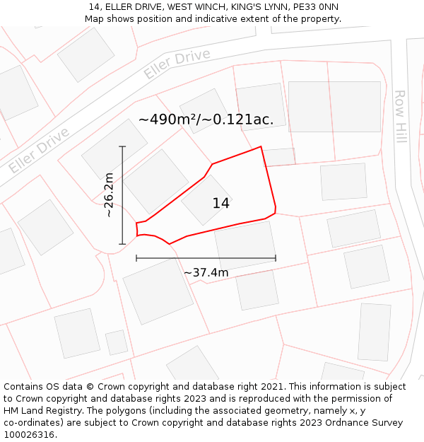 14, ELLER DRIVE, WEST WINCH, KING'S LYNN, PE33 0NN: Plot and title map