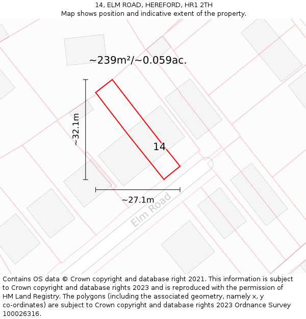 14, ELM ROAD, HEREFORD, HR1 2TH: Plot and title map