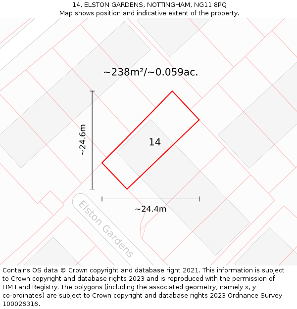 14, ELSTON GARDENS, NOTTINGHAM, NG11 8PQ: Plot and title map