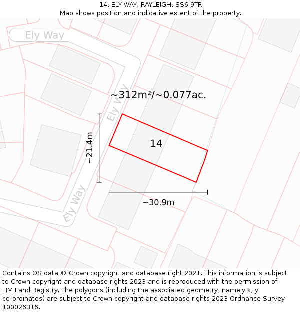 14, ELY WAY, RAYLEIGH, SS6 9TR: Plot and title map