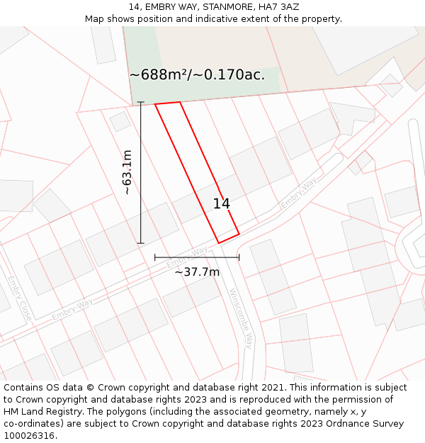 14, EMBRY WAY, STANMORE, HA7 3AZ: Plot and title map