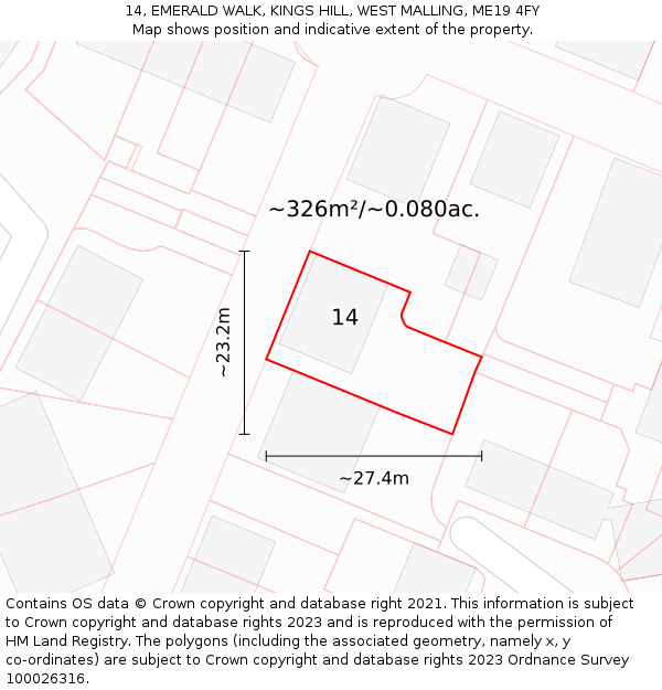 14, EMERALD WALK, KINGS HILL, WEST MALLING, ME19 4FY: Plot and title map