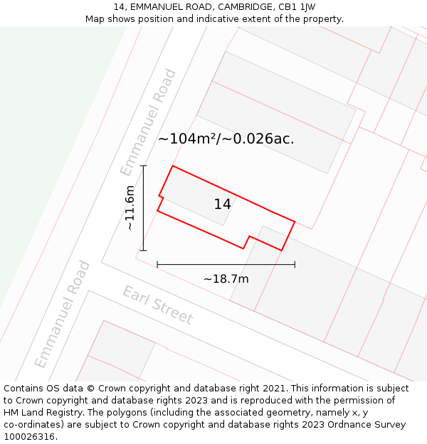 14, EMMANUEL ROAD, CAMBRIDGE, CB1 1JW: Plot and title map