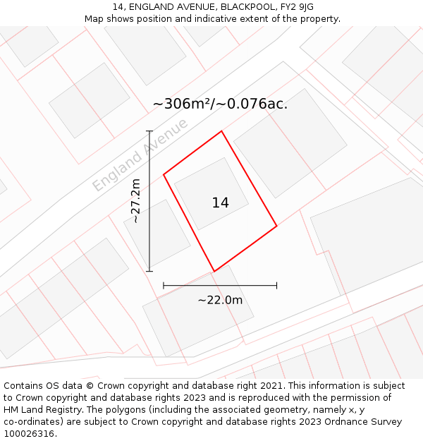 14, ENGLAND AVENUE, BLACKPOOL, FY2 9JG: Plot and title map