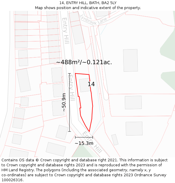 14, ENTRY HILL, BATH, BA2 5LY: Plot and title map