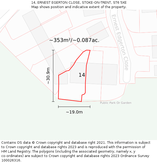14, ERNEST EGERTON CLOSE, STOKE-ON-TRENT, ST6 5XE: Plot and title map