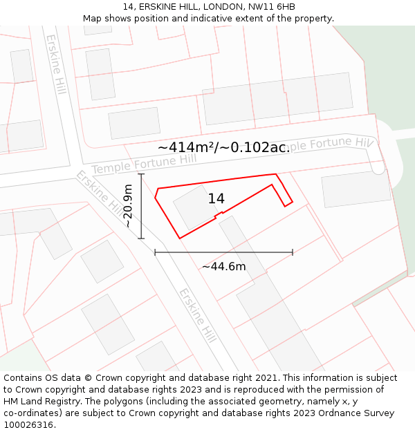 14, ERSKINE HILL, LONDON, NW11 6HB: Plot and title map