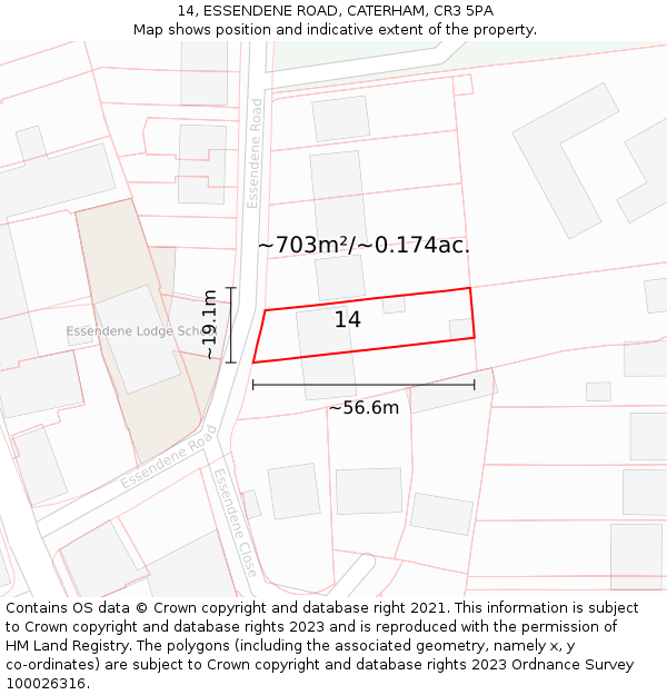 14, ESSENDENE ROAD, CATERHAM, CR3 5PA: Plot and title map