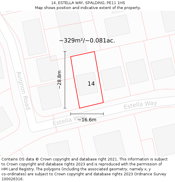 14, ESTELLA WAY, SPALDING, PE11 1HS: Plot and title map