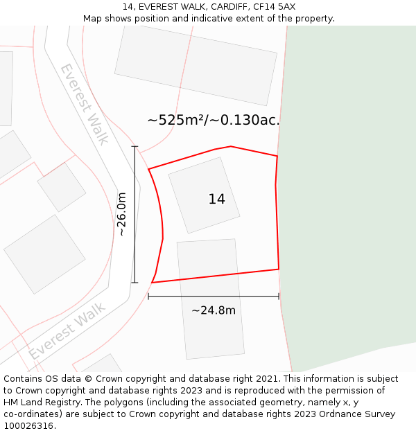 14, EVEREST WALK, CARDIFF, CF14 5AX: Plot and title map