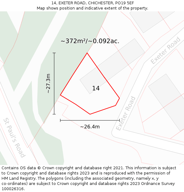 14, EXETER ROAD, CHICHESTER, PO19 5EF: Plot and title map