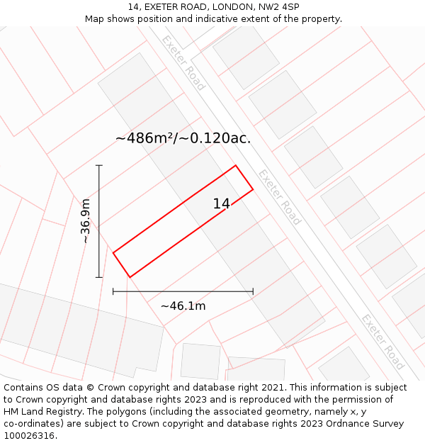 14, EXETER ROAD, LONDON, NW2 4SP: Plot and title map