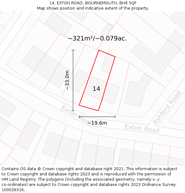 14, EXTON ROAD, BOURNEMOUTH, BH6 5QF: Plot and title map