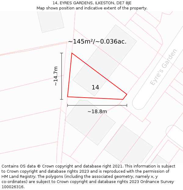 14, EYRES GARDENS, ILKESTON, DE7 8JE: Plot and title map