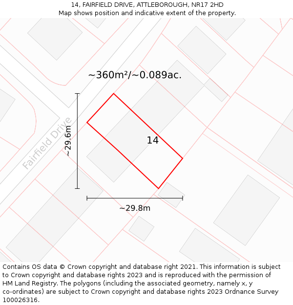 14, FAIRFIELD DRIVE, ATTLEBOROUGH, NR17 2HD: Plot and title map