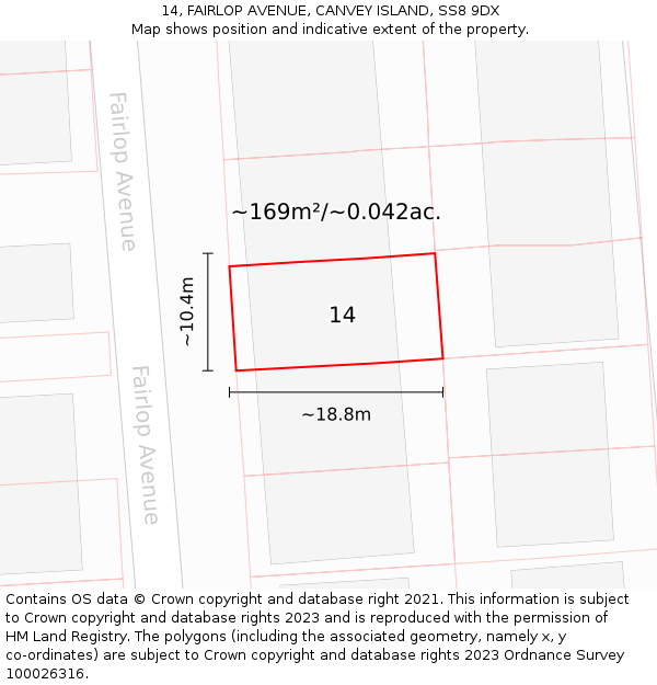 14, FAIRLOP AVENUE, CANVEY ISLAND, SS8 9DX: Plot and title map