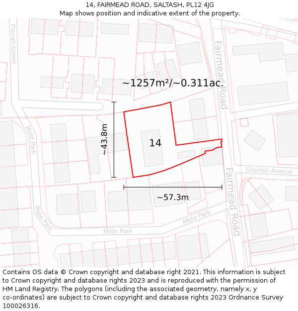 14, FAIRMEAD ROAD, SALTASH, PL12 4JG: Plot and title map