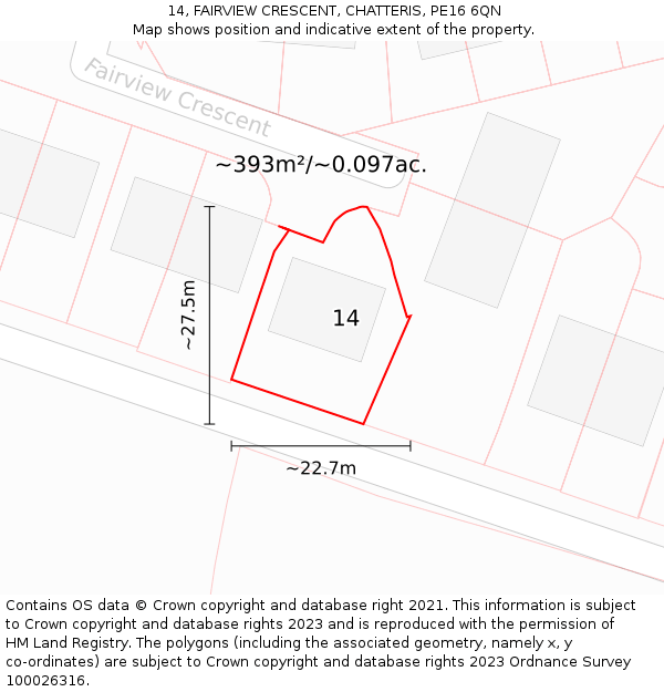 14, FAIRVIEW CRESCENT, CHATTERIS, PE16 6QN: Plot and title map