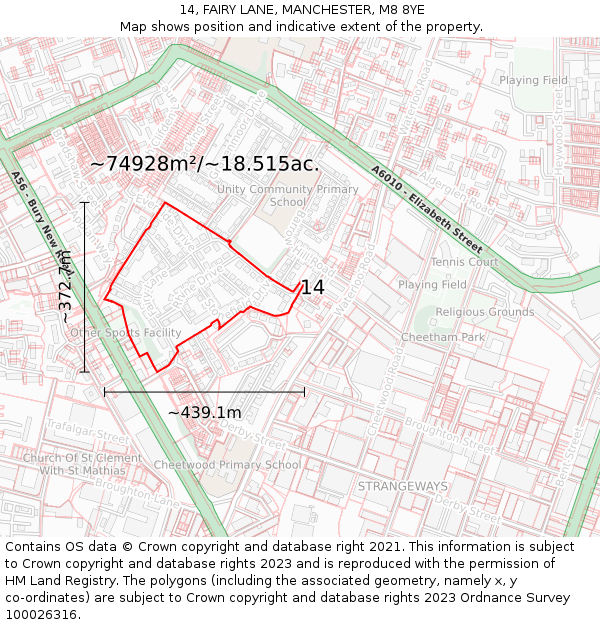 14, FAIRY LANE, MANCHESTER, M8 8YE: Plot and title map