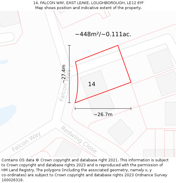 14, FALCON WAY, EAST LEAKE, LOUGHBOROUGH, LE12 6YF: Plot and title map