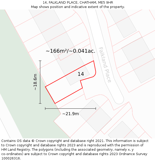 14, FALKLAND PLACE, CHATHAM, ME5 9HR: Plot and title map