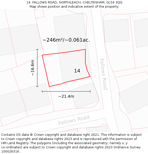 14, FALLOWS ROAD, NORTHLEACH, CHELTENHAM, GL54 3QQ: Plot and title map